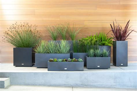 contemporary planters on patio